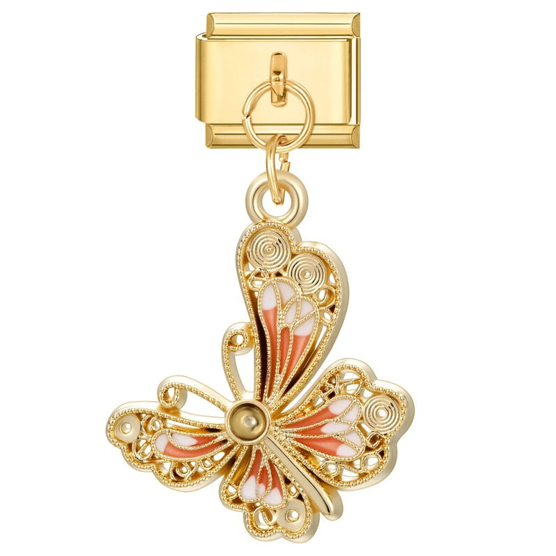 Wholesale Italian Charm Bracelet 9mm DIY Splicing Gold Butterfly Pendant Stainless Steel Composable Bracelet