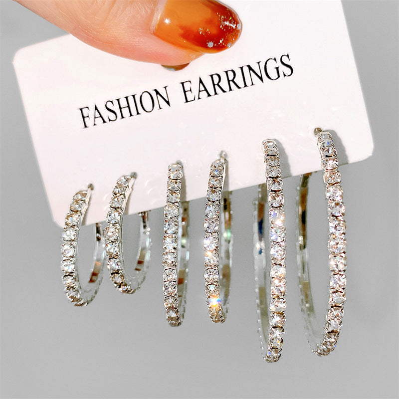 Wholesale  Diamond Earrings  Large, Medium and Small Hoop Earrings Set