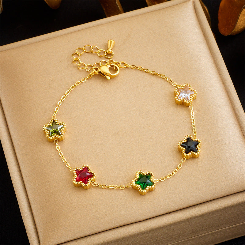 Wholesale Vintage Diamond Star Shape Accessory Chain Stainless Steel Bracelets Gold Plated Bracelet ACC-BT-QianYue001
