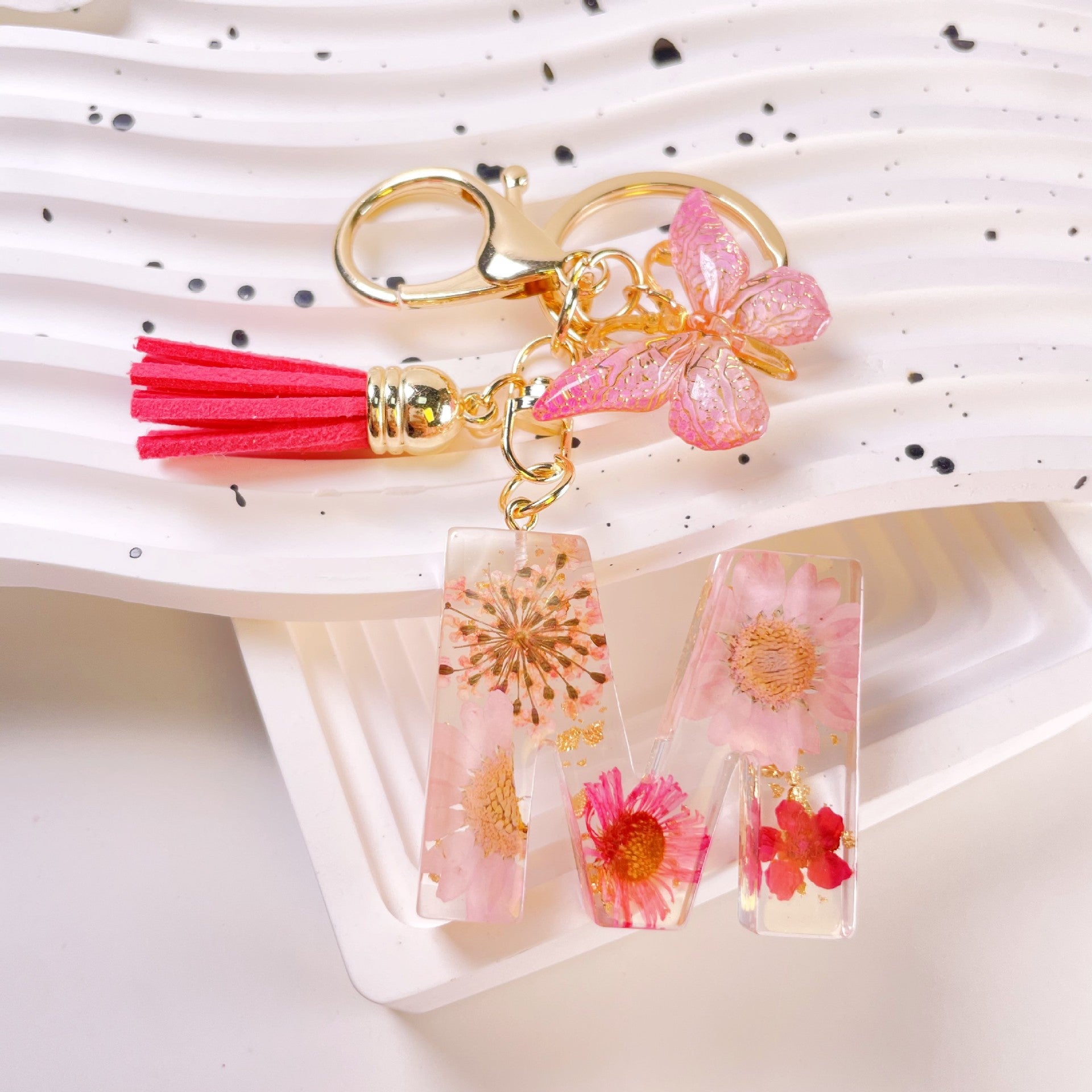 Wholesale Pink Daisy Letter Keychains Butterfly Tassel Keychain ACC-KC-Jiay001