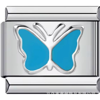Wholesale Italian Charm Bracelet 9mm DIY Splicing Removable Purple Blue Butterfly Stainless Steel Composable Bracelet