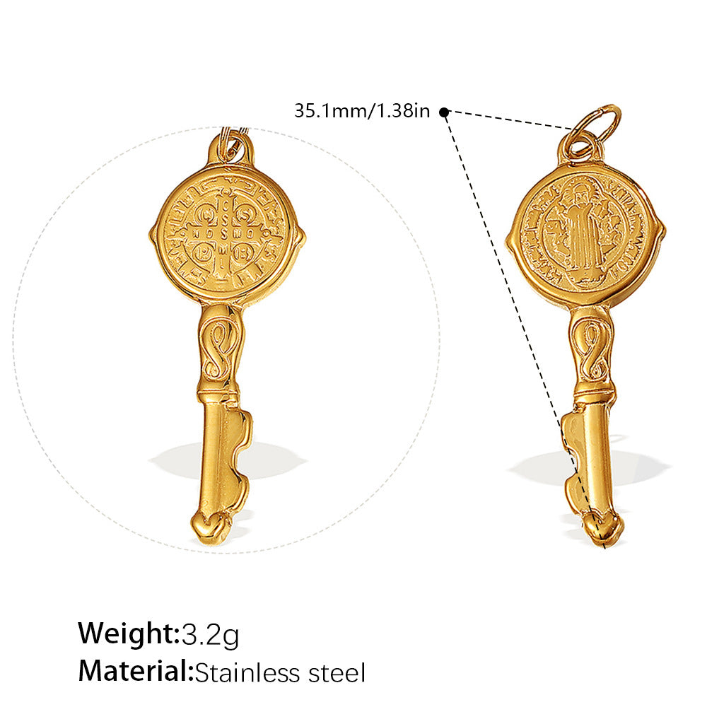 Wholesale Diamond-Encrusted Key Lock Stainless Steel Pendant Accessories