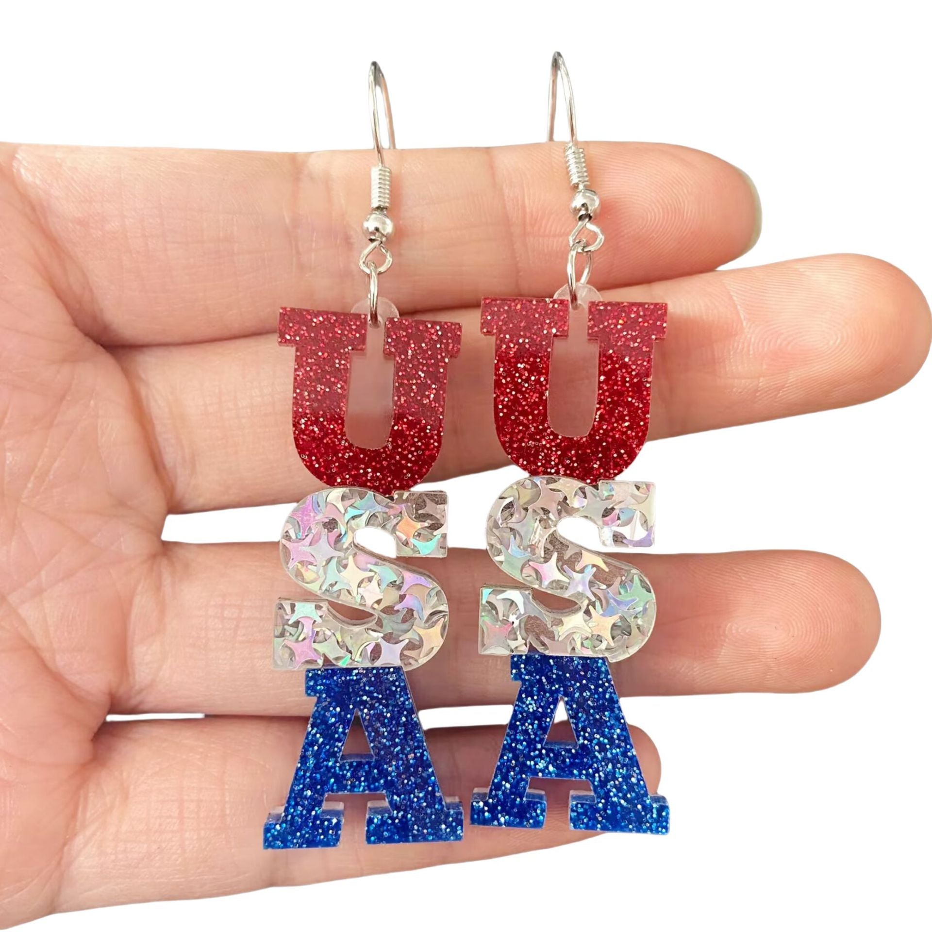 Wholesale USA Patriotic Acrylic Heart Star Earrings - Trendy Jewelry Accessory for Boutique Resale