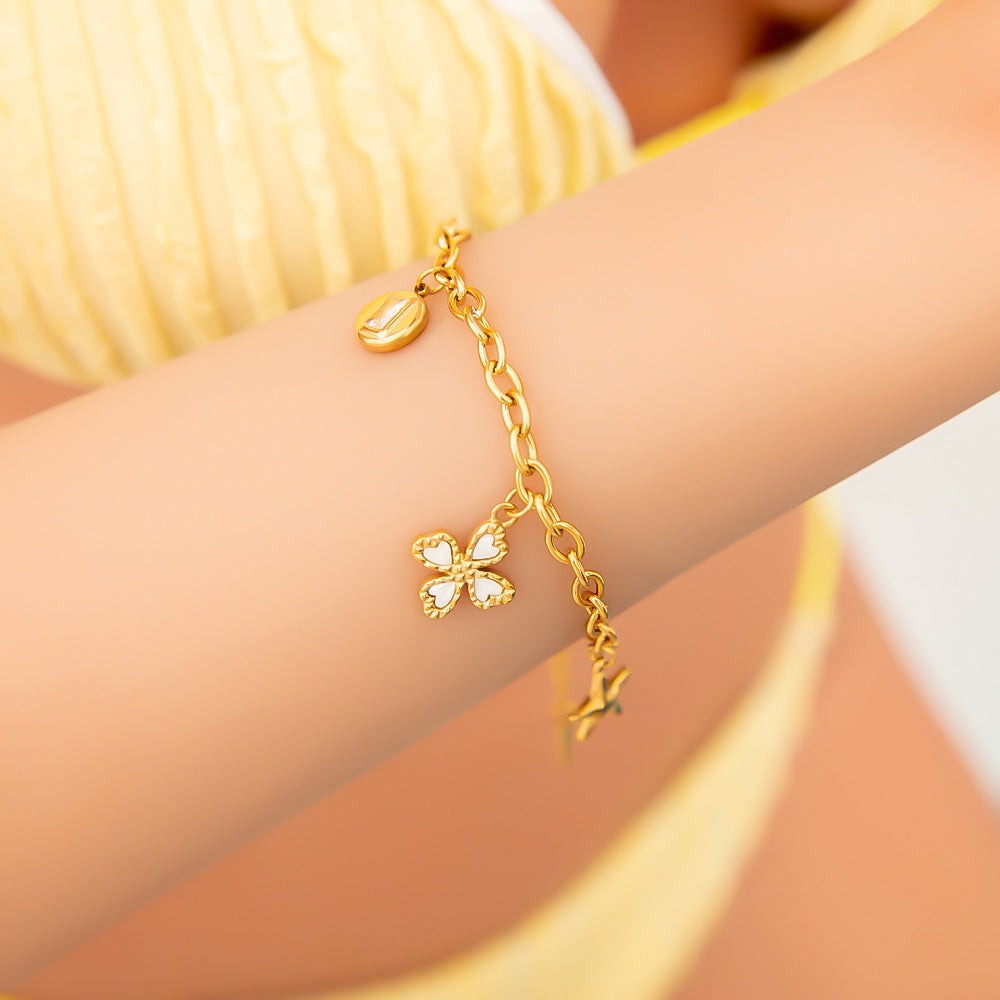 Wholesale Stainless Steel Double-Layer Natural Stone Starfish Pendant  Bracelet