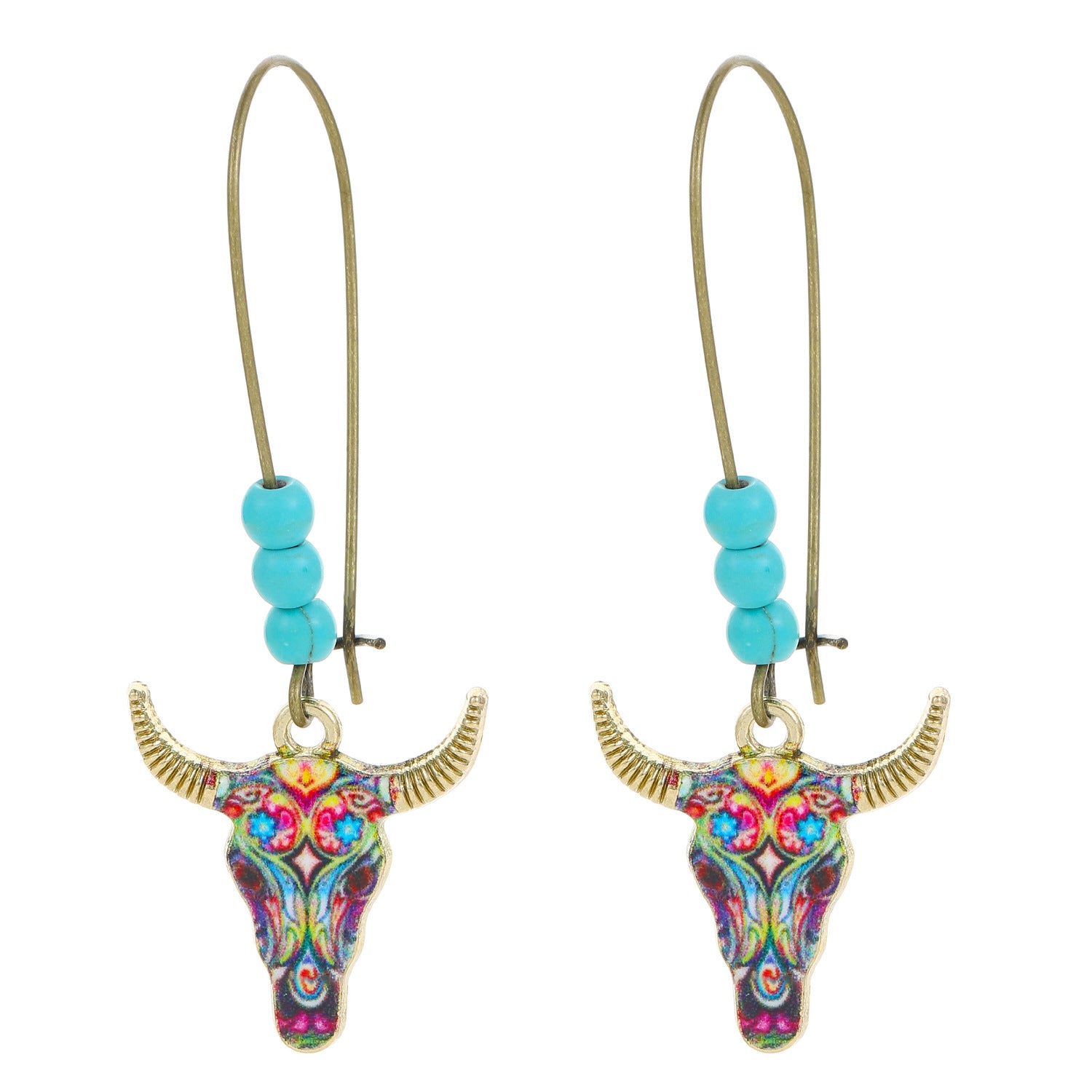 Wholesale Ethnic Style Bull Head Retro Western Cowboy Style Turquoise Earrings ACC-ES-ChengJing003