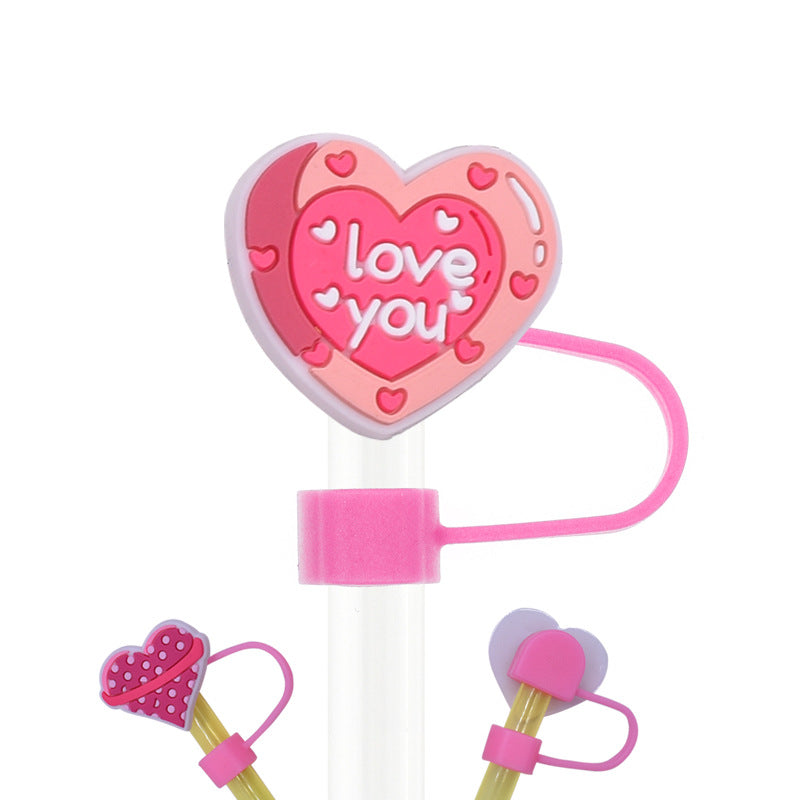 Wholesale Random 100pcs Cartoon Heart Straw Cover Straw Tube Cap
