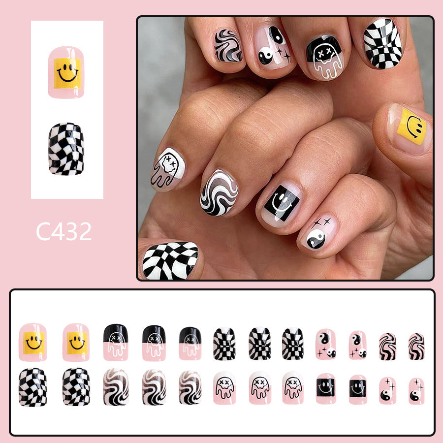 Wholesale 24 Pieces/box Cute Smiley Face Press-on Nails Kits Nail Stickers ACC-NS-GuaiXL102