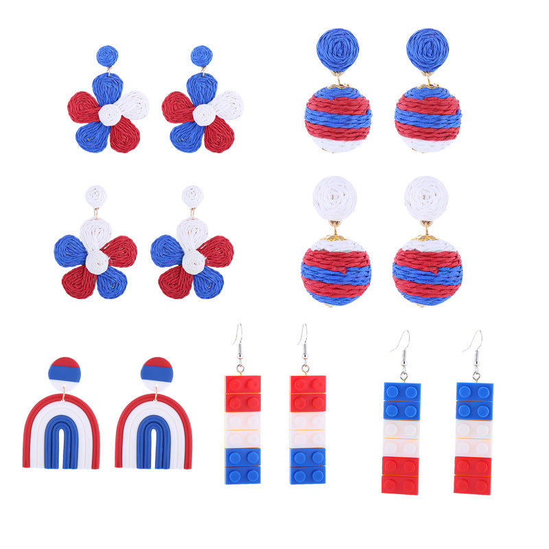 Wholesale American Independence Day Fashionable Minimalist Handwoven Earrings