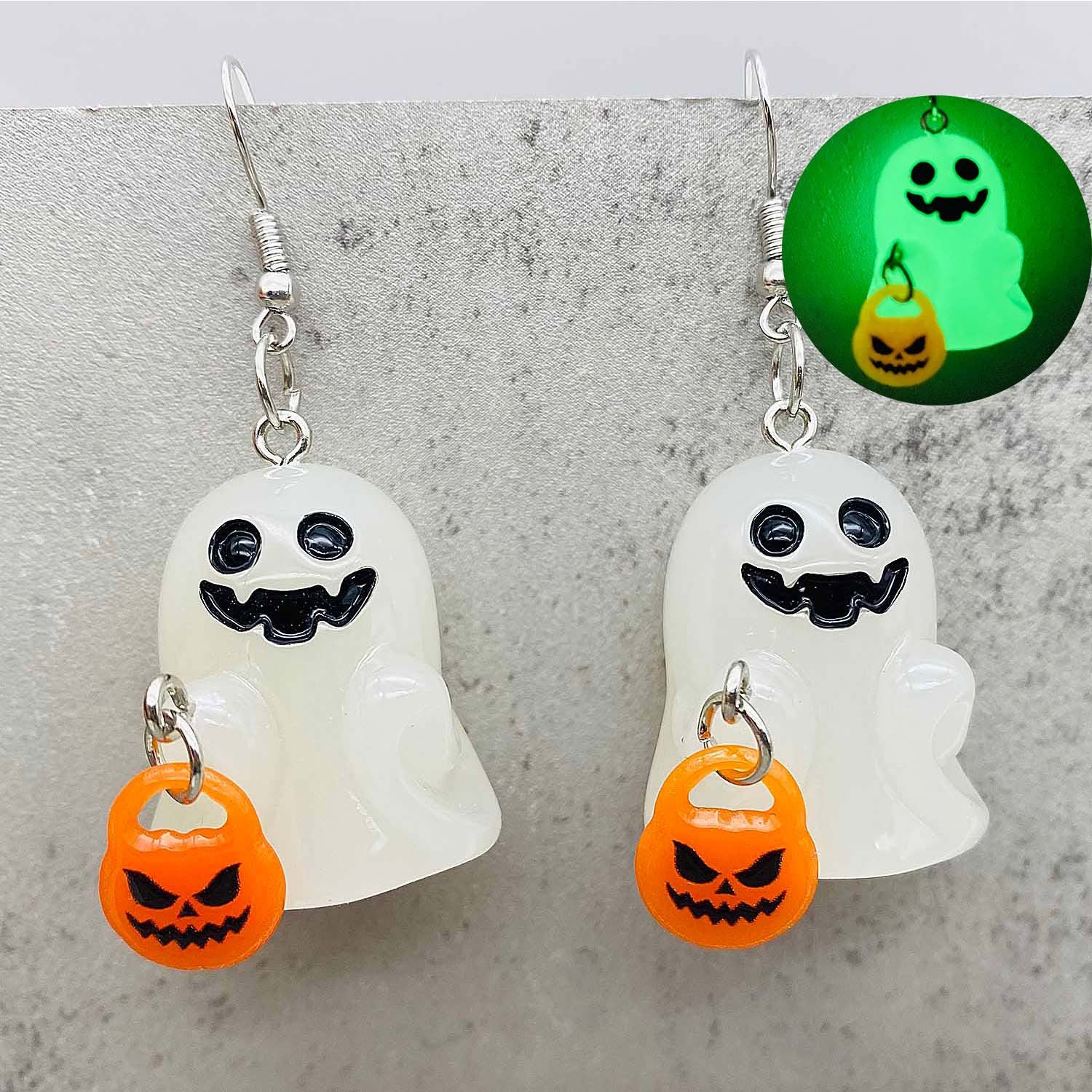 Wholesale Halloween 3D Luminous Ghost Pumpkin Earrings Necklace Sets ACC-ES-ChenY032