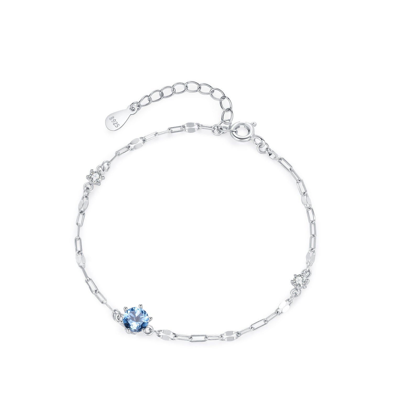 Wholesale 925 Sterling Silver Square Chain Blue Diamond Bracelet