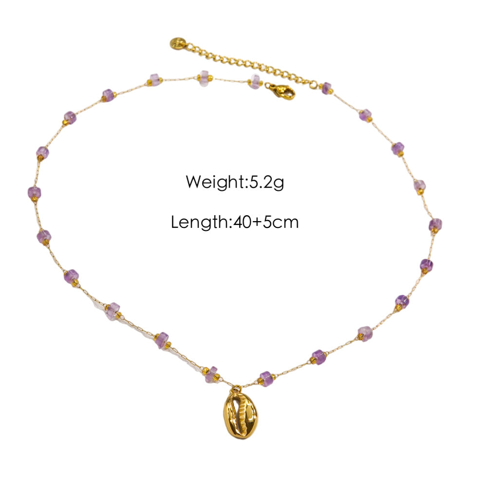 Wholesale  Light Luxury  Colorful Gravel Beaded Natural Pearl Beaded 14K Gold Stainless Steel Pendant  Necklace