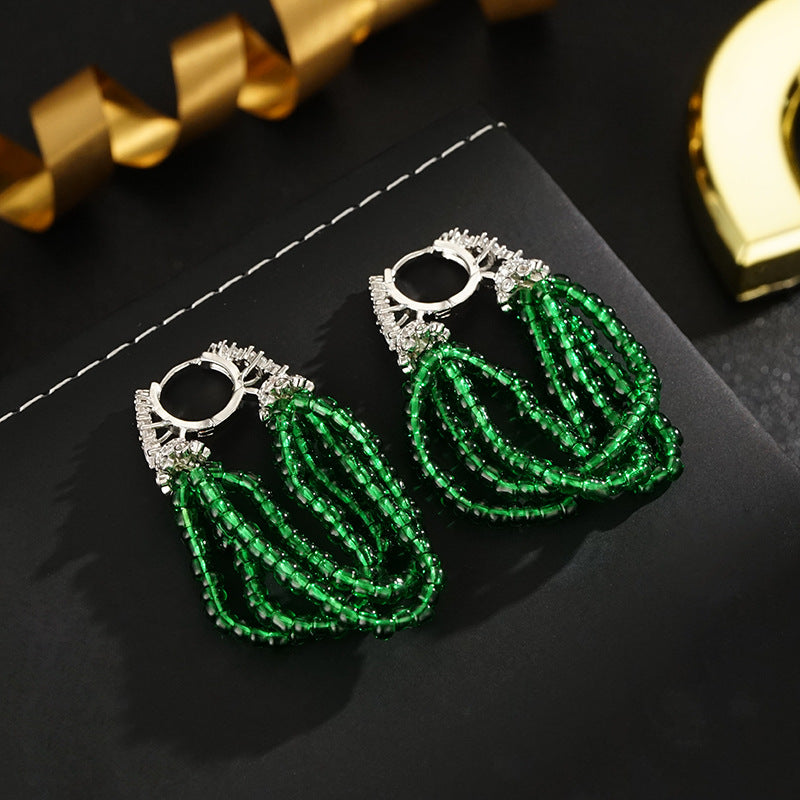 Wholesale Emerald Tassel Chalcedony Earrings
