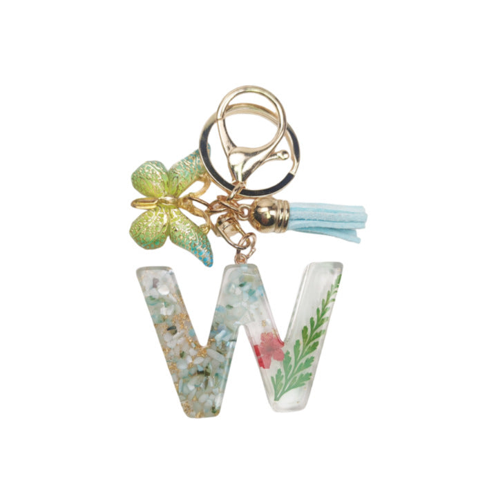 Wholesale Green English Letter Dried Flower Keychains Butterfly Tassel Keychain ACC-KC-Jiay002