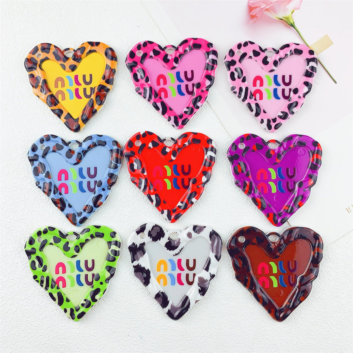 Acrylic Double-Sided Printed Colorful Leopard Print Large Heart Pendant