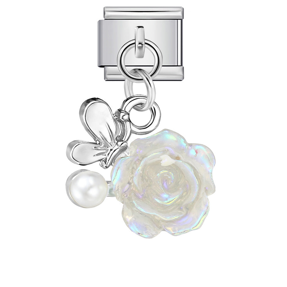 Wholesale Italian Charm Bracelet 9mm DIY Love Flower Pendant  Creative Stainless Steel Composable Bracelet