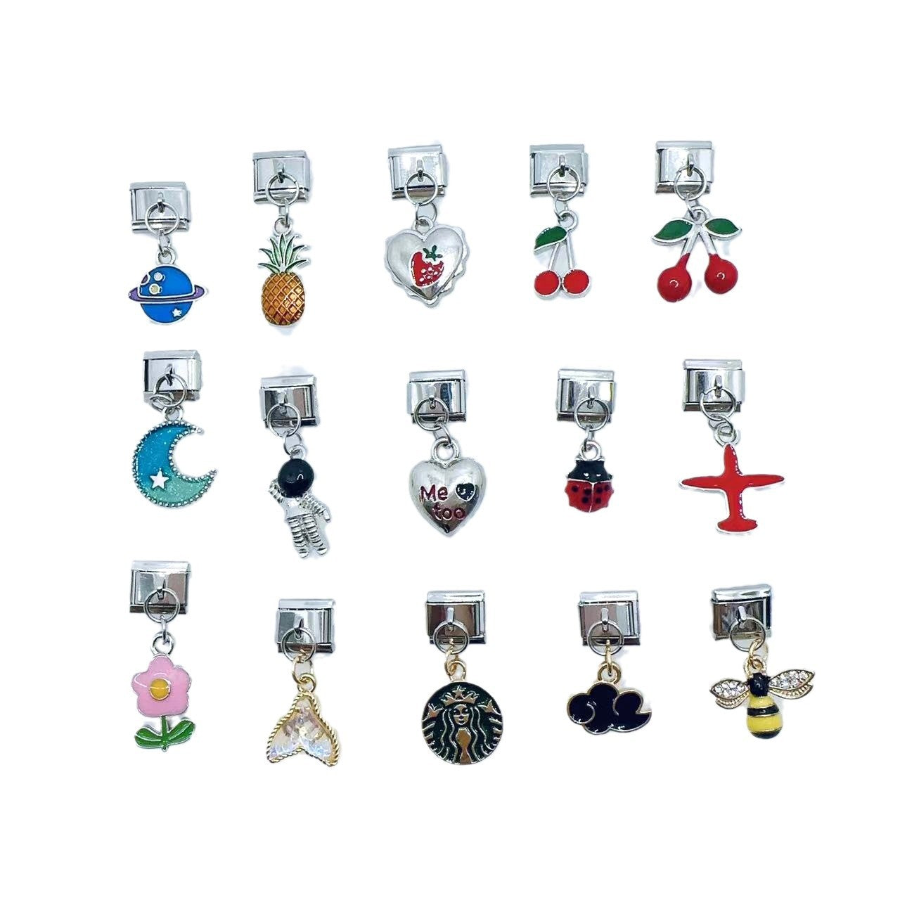 Wholesale 10pcs Italian Charm Bracelet 9mm DIY Splicing Fruit Starry Sky Series Stainless Steel Composable Bracelet