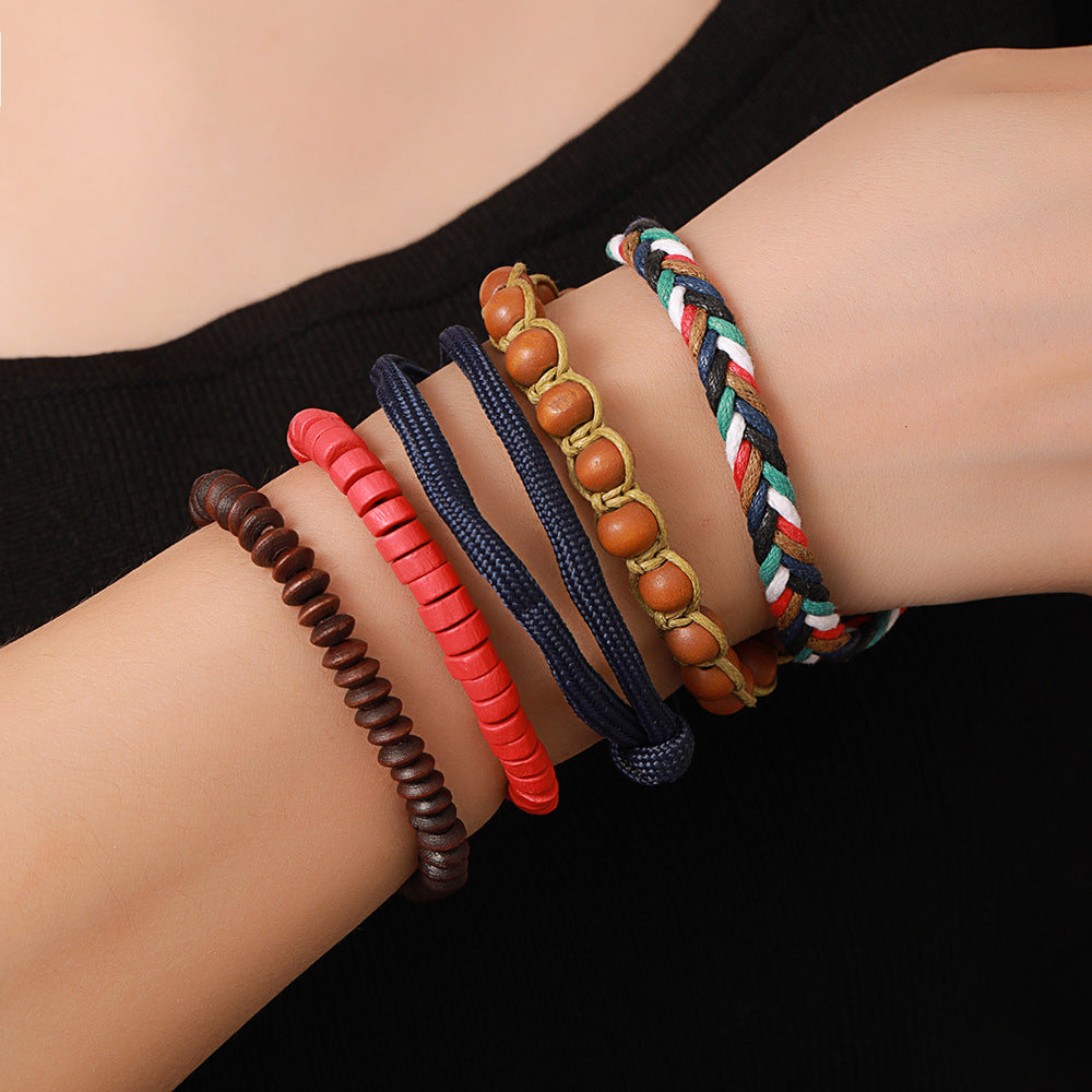 Wholesale  Coconut Shell Wood Multi-layer Stacked Wear Bracelet suit