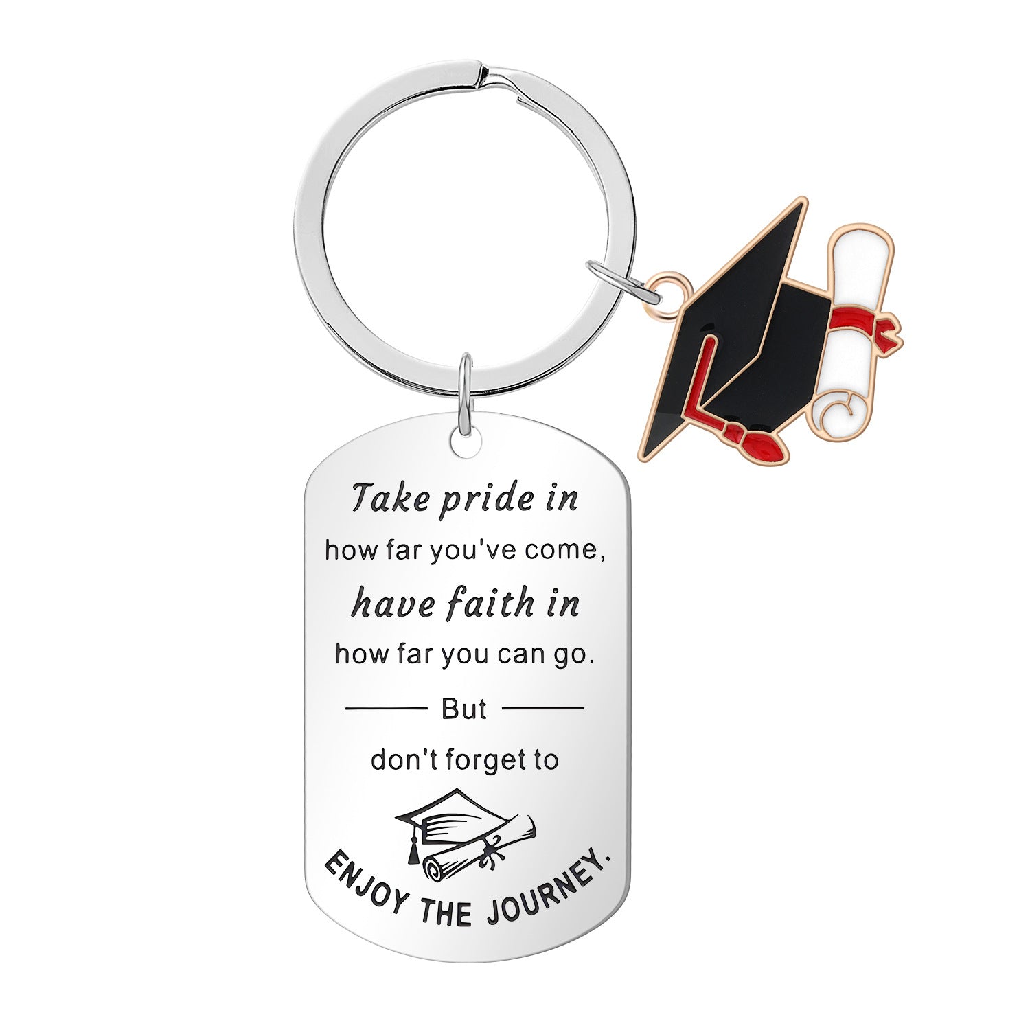 Wholesale graduation stainless steel engraved keychain
