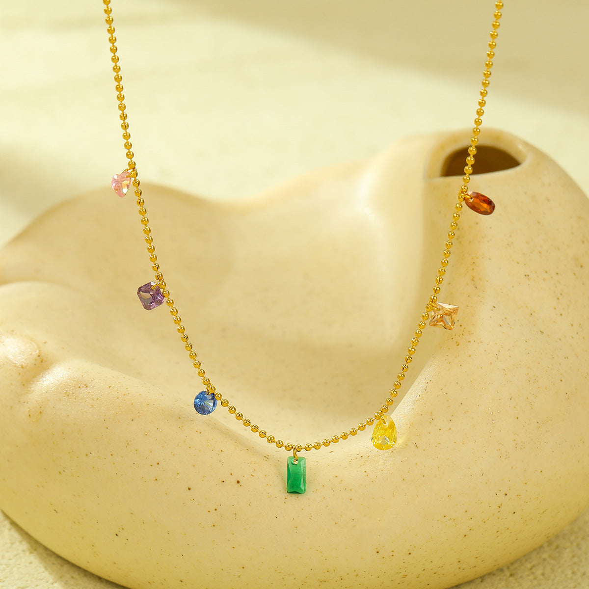 Wholesale Color Natural Stone Light Luxury All-match Stainless Steel Clavicle Chain