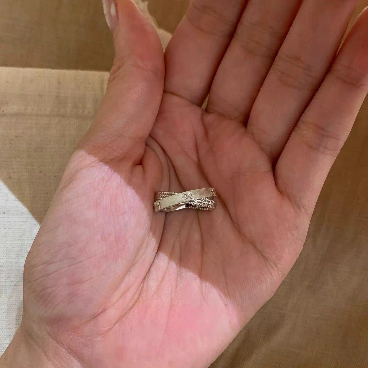 Wholesale Gold Brushed Double-Layered Cross Star Ring