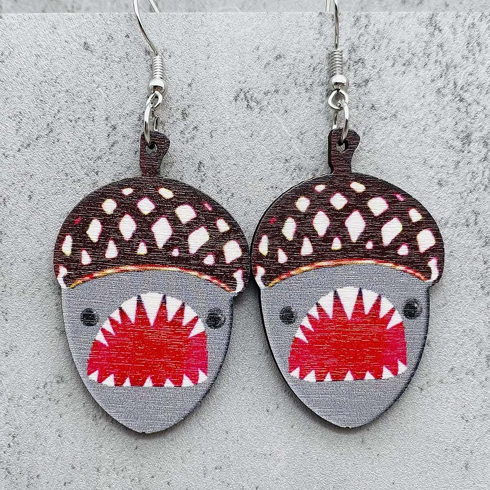 Wholesale  Halloween wooden earrings  pumpkin pine cone print  earrings