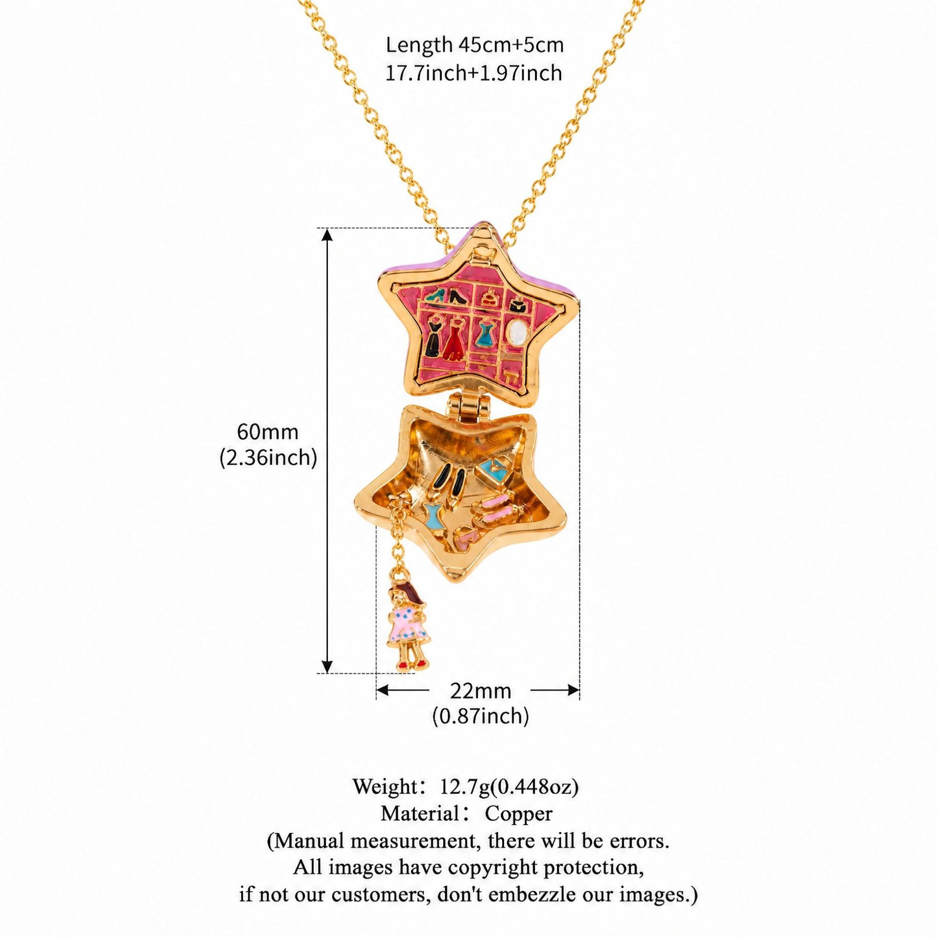Wholesale Fashion Heart Locket Necklace For Women Copper Pink Gold Plated Cute Star Pendant Jewelry Gift