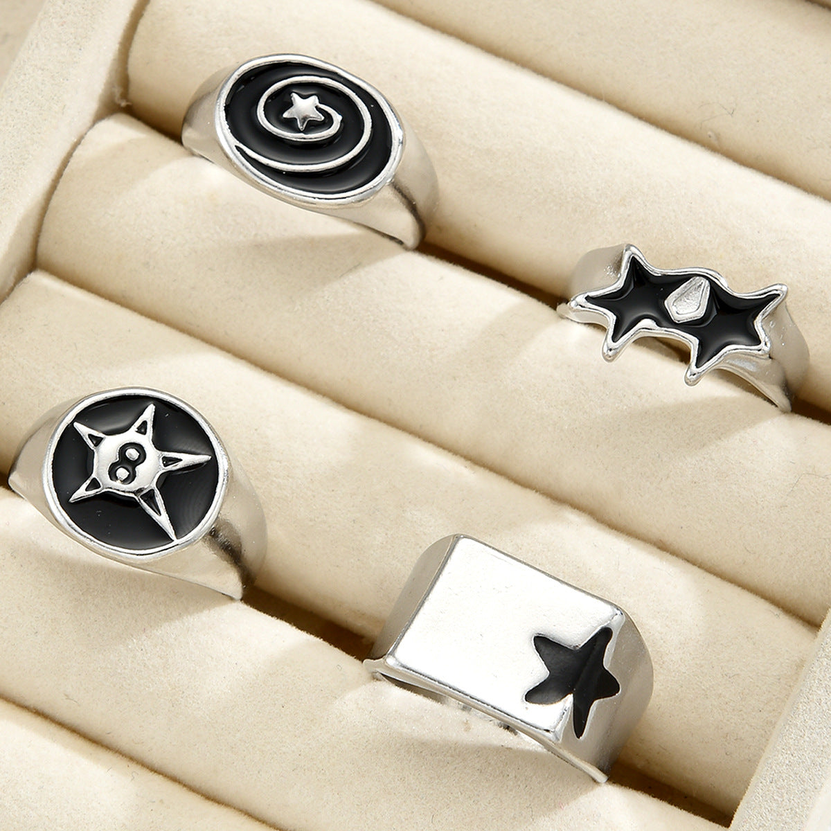 Wholesale Trendy Hip-Hop Five-Pointed Star Ring Set 4-Piece Alloy Electroplated Fashion Accessory