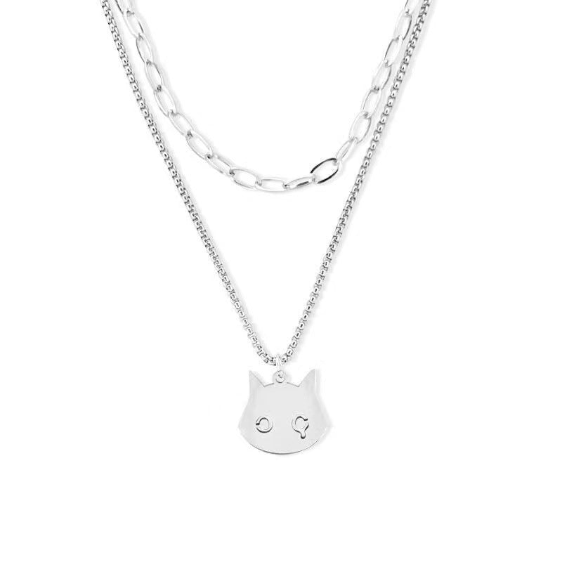 Wholesale Titanium Steel Devil Kitten Cartoon Necklace