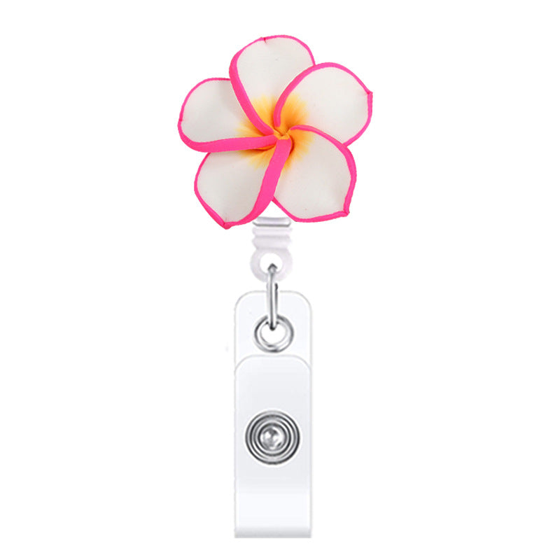 Wholesale Hawaiian Plumeria Badge Reel Handmade Soft y Flower – Casual Bag Charm or ID Accessory