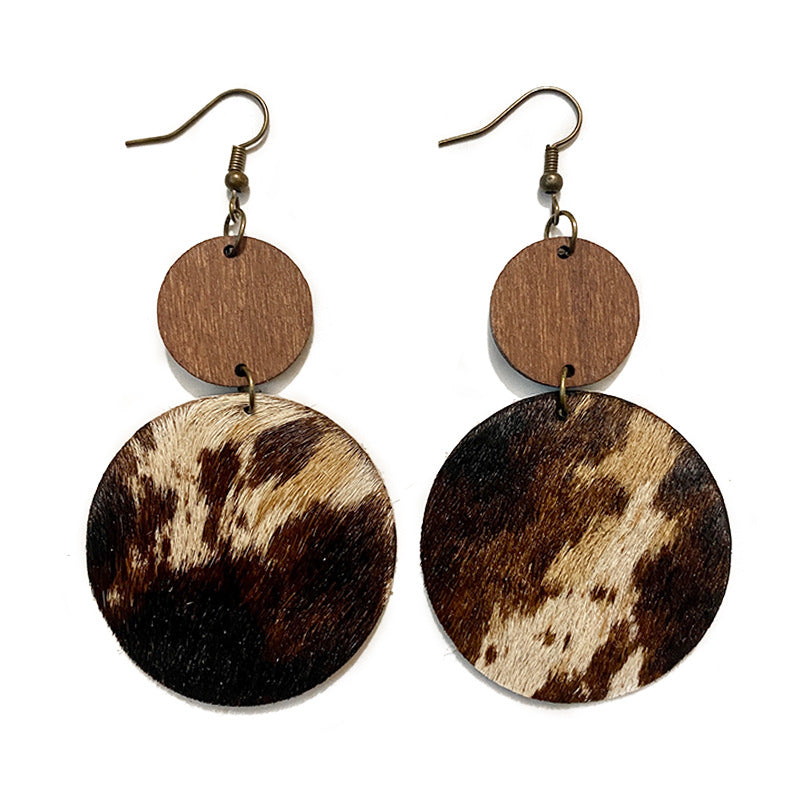 Wholesale retro Western earrings Wood leather horse hair earrings