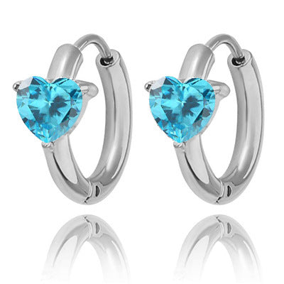 Wholesale 2PCS Stainless steel heart-shaped zircon earrings
