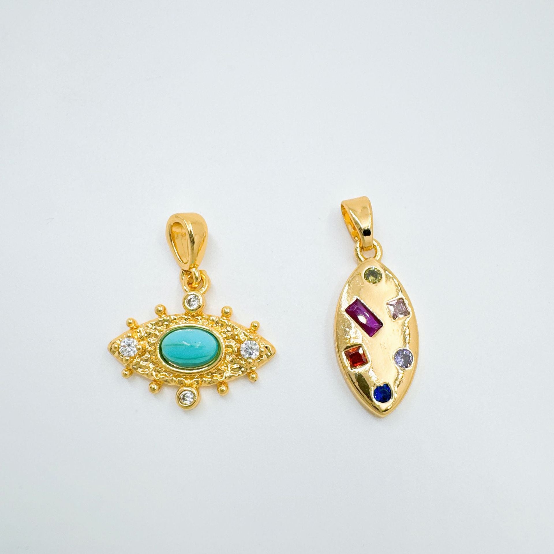 Wholesale Retro Geometric Evil Eye Pendant Necklace Copper Zircon Gold Plated DIY Jewelry Making Accessory Trendy Gift