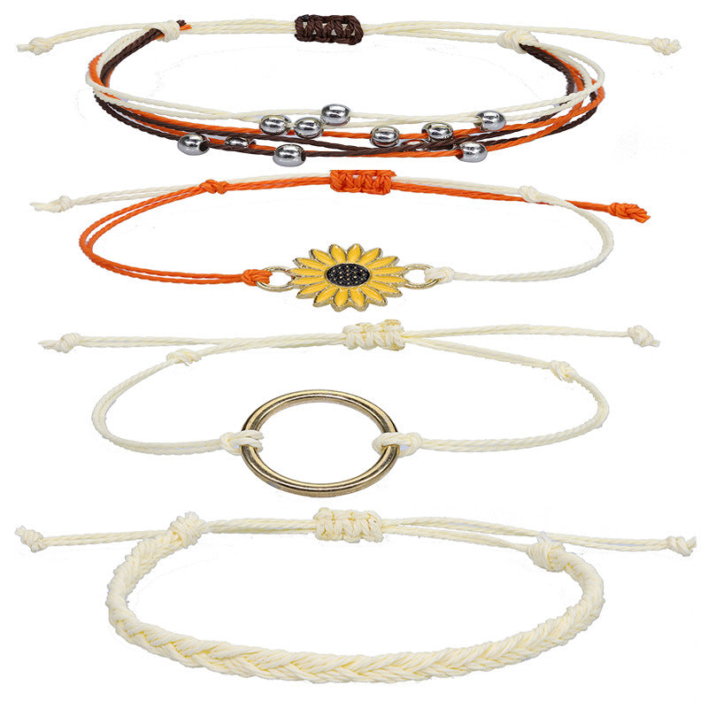 Wholesale Waterproof Wax Thread Handmade Knitted Sunflower Bracelet