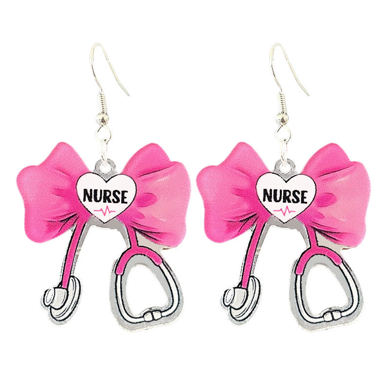 Wholesale 2pcs/ pack Acrylic Nurse Stethoscope Bow Pill Earrings