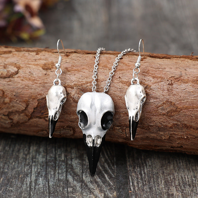 Wholesale Vintage Skull Crow Head Alloy Clavicle Chain Earrings Set