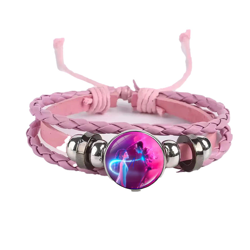 Wholesale Demon Hunters Time Gem Bracelet Couple Leather Braided Black Bracelet kpop