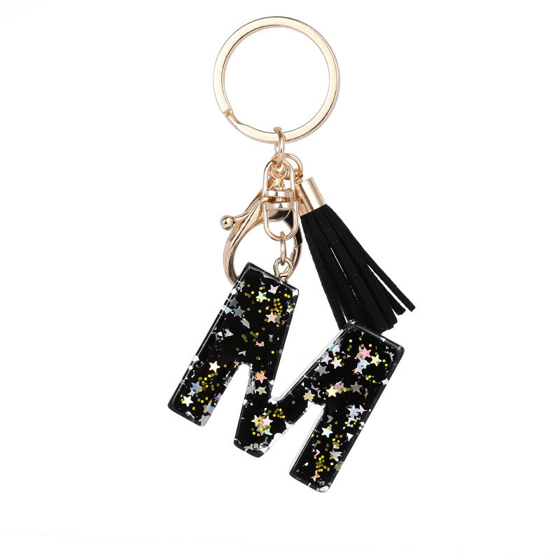 Wholesale  black resin keychain 26 English letter pendant keychain