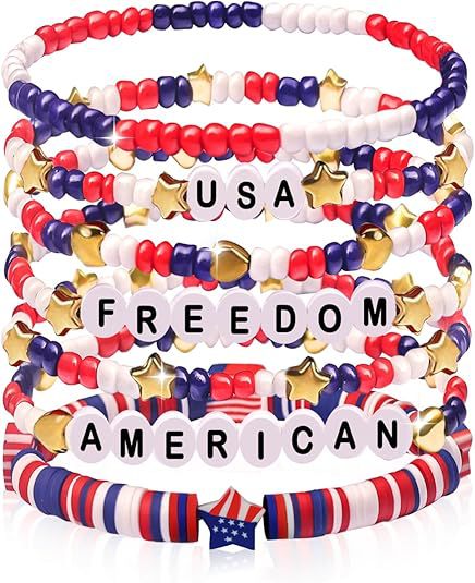 Wholesale Independence Day Women' s Bracelet 8 Clay Bead bracelet Layered Bracelet Set