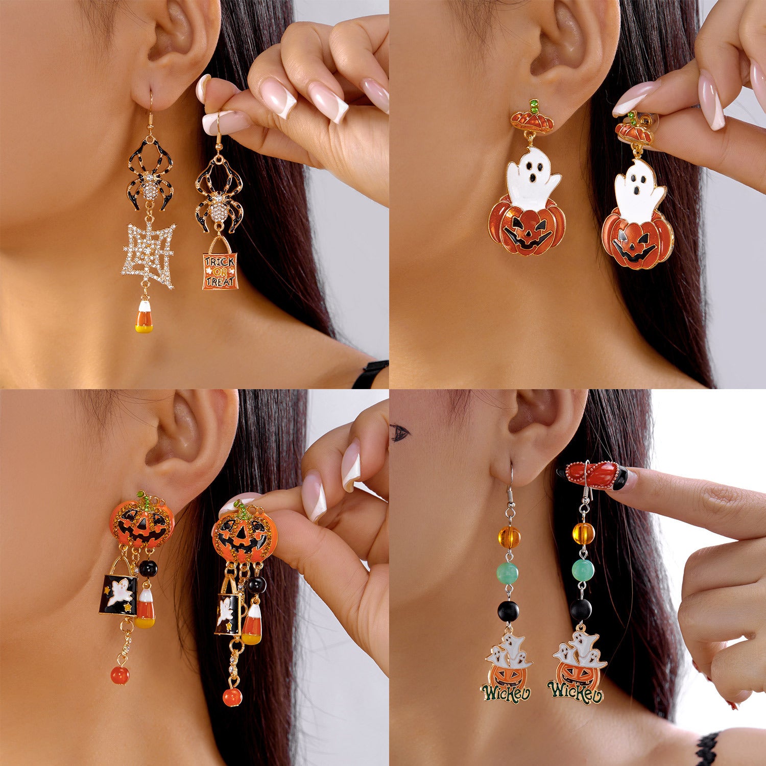 Wholesale Oil-Dripping Pumpkin  Tassel Asymmetrical Earrings