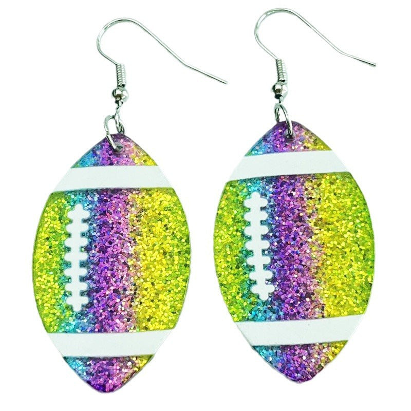 Wholesale  source football soccer color contrast fashion ladies shiny acrylic earrings