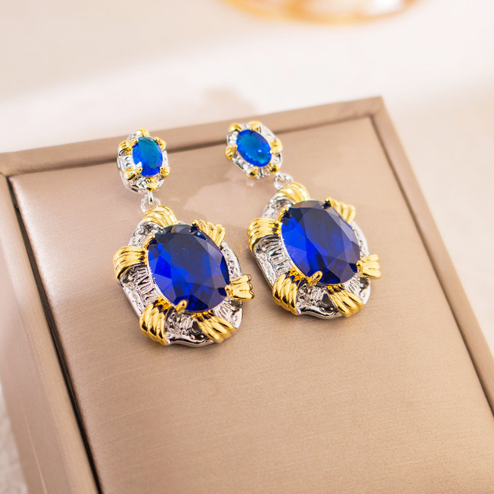 Wholesale  Blue Geometric Zircon Earrings