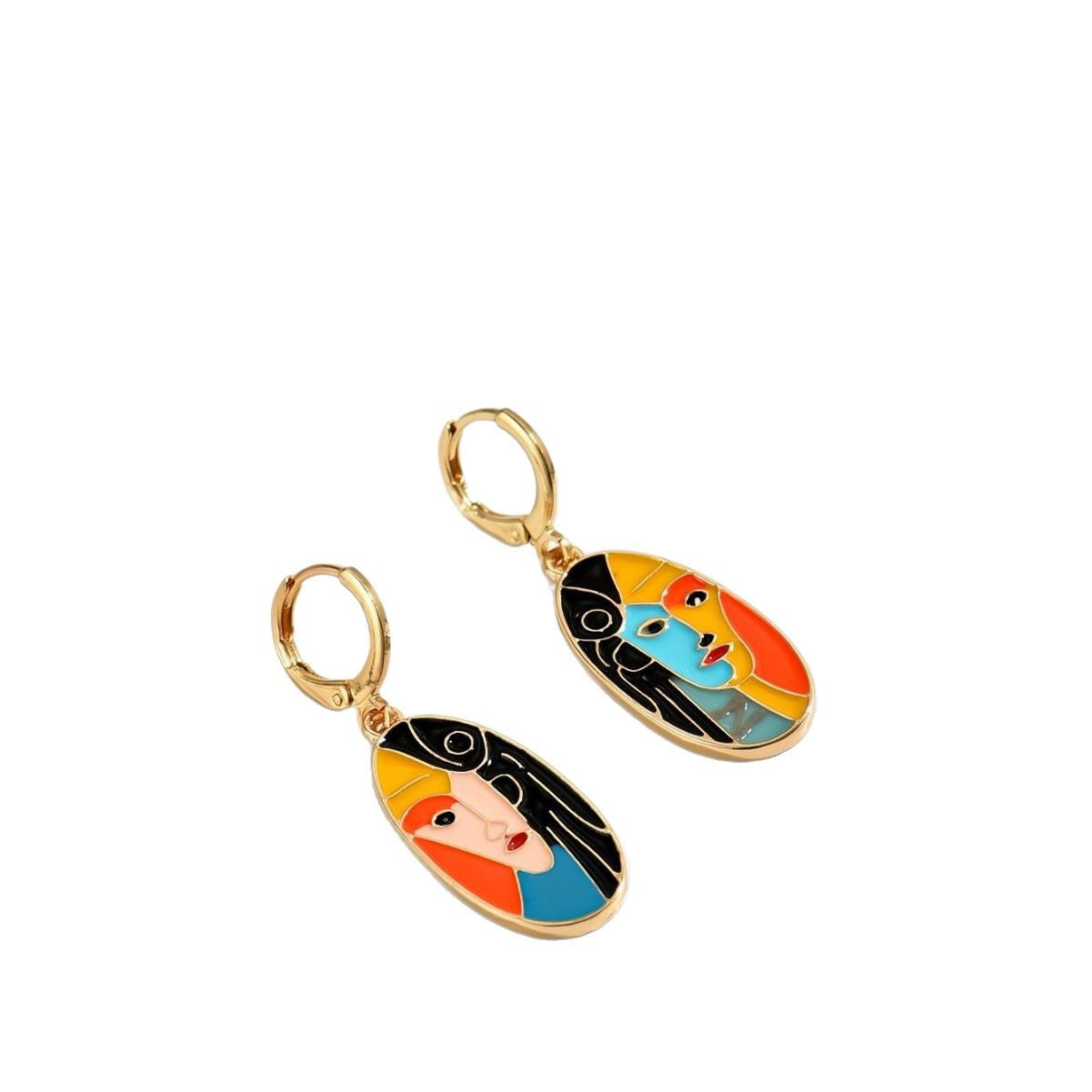 Wholesale retro abstract face drop oil color  contrast color earrings