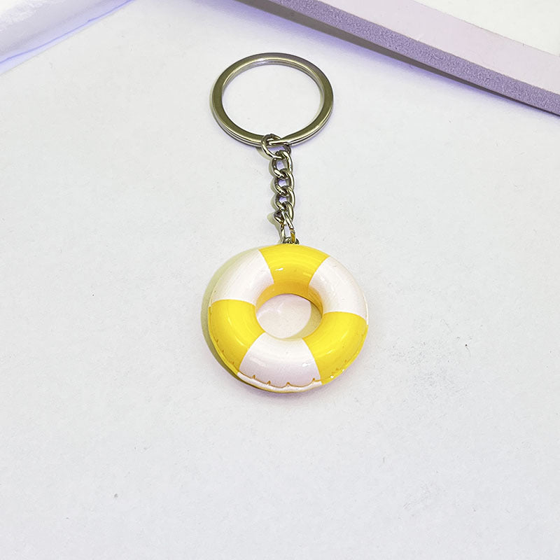 Wholesale Trendy Donut Swim Ring Resin Keychain Pendant Blue White Vacation Style Bag Charm Car Key Accessory