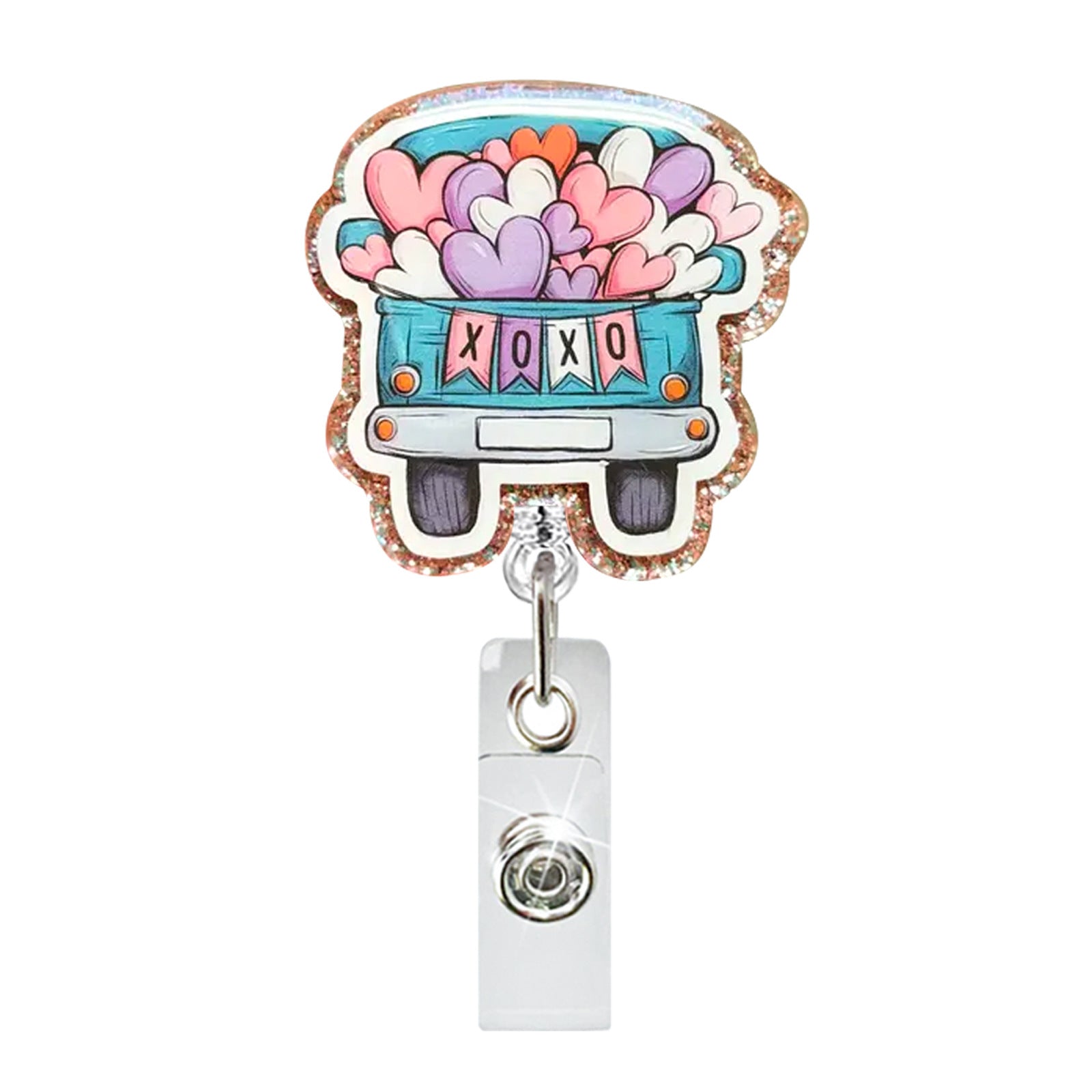 Wholesale  Valentine' s Day Heart-Shaped Acrylic Fun Glitter  Badge Reels