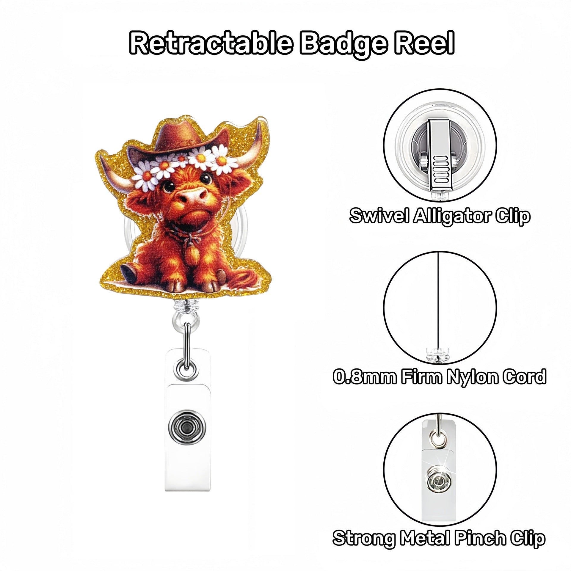 Wholesale Funny Animals Cows and Horses Badge Reels Keychains