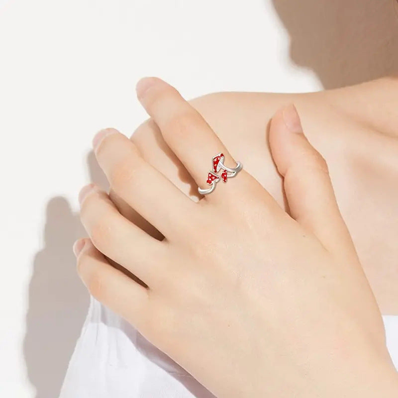 Wholesale Alloy Red Mushroom Ring Cute Simple Everyday Jewelry Accessory