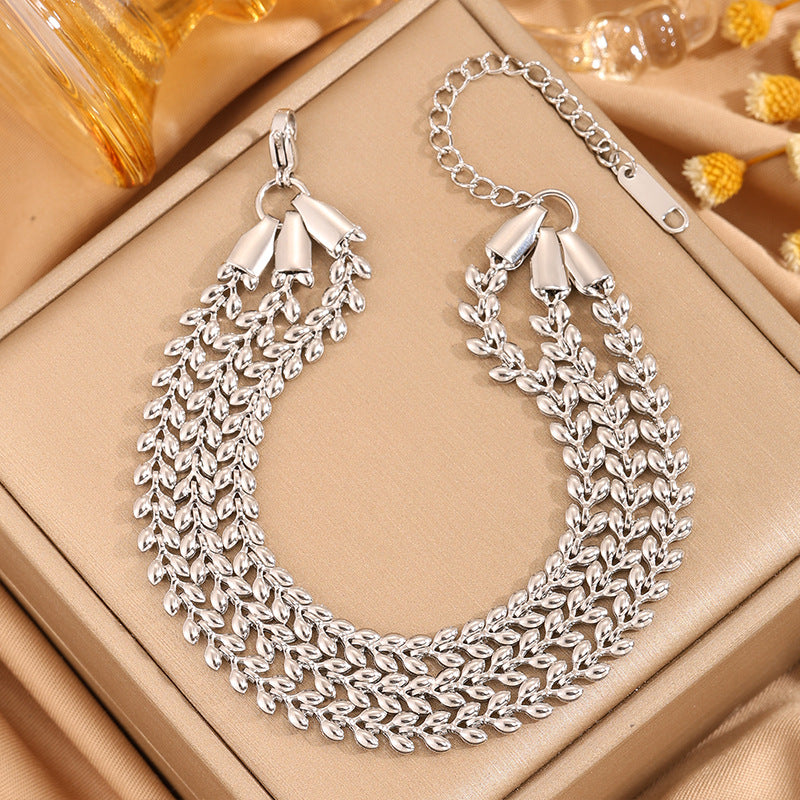 Wholesale Wheat Ear Three-Color Titanium Steel Bracelet for Women - Modern Fashion Accessory