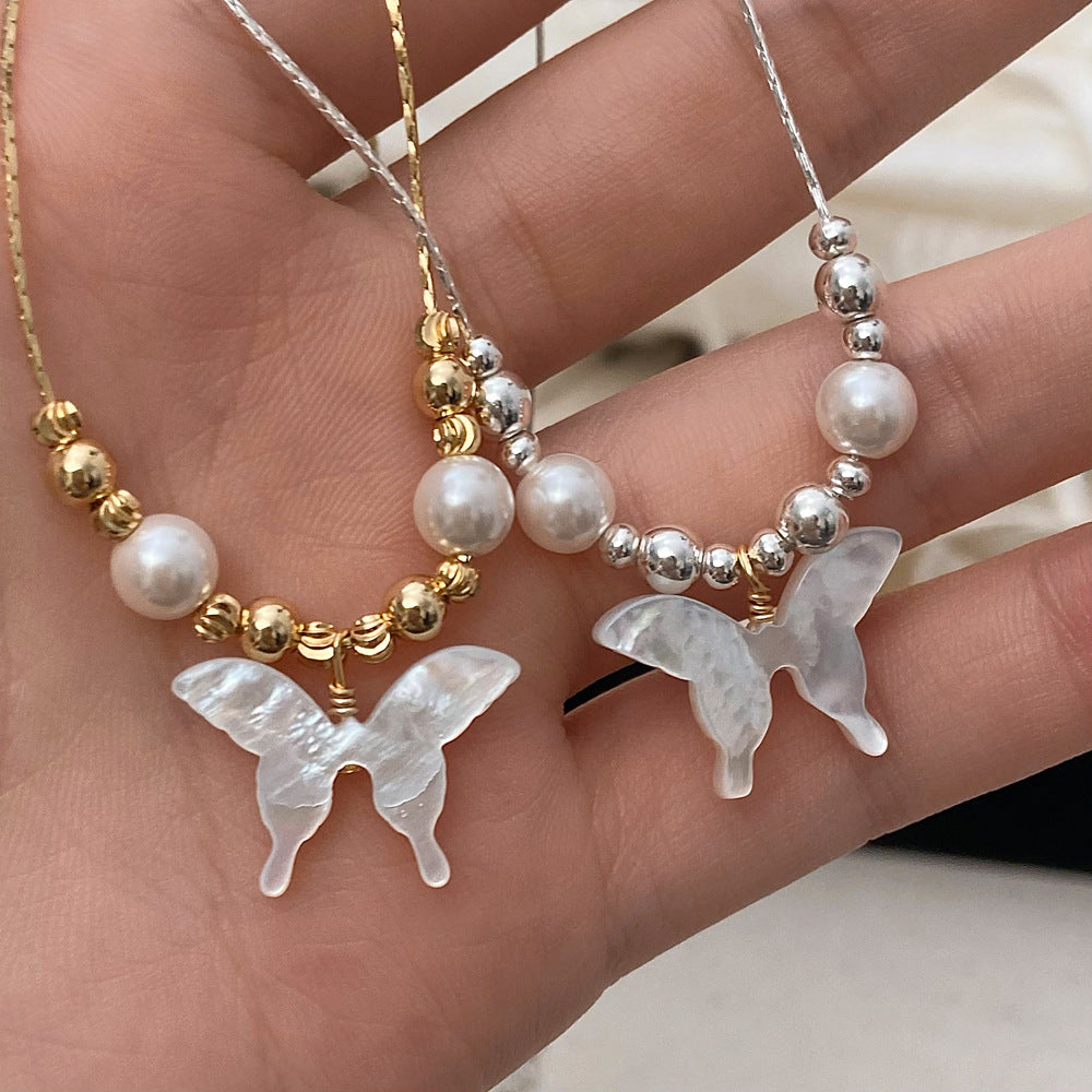 Wholesale Shell Butterfly Pendant Necklace Light Luxury  Woolen Chain