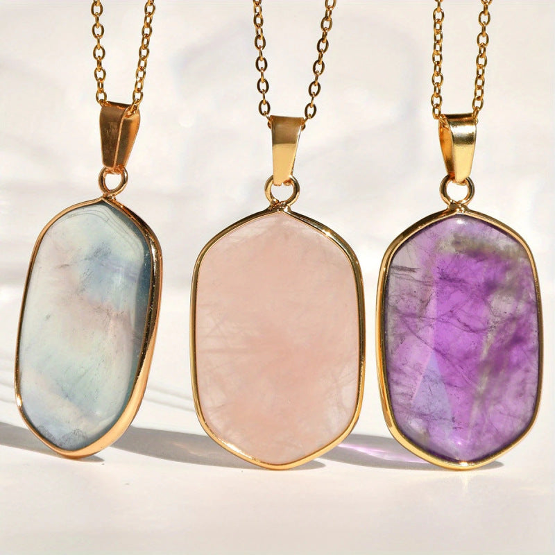 Wholesale Gold Plated Geometric Natural Stone Pendant Necklace Quartz Choker Fashion Jewelry Accessory For Boutique Resale