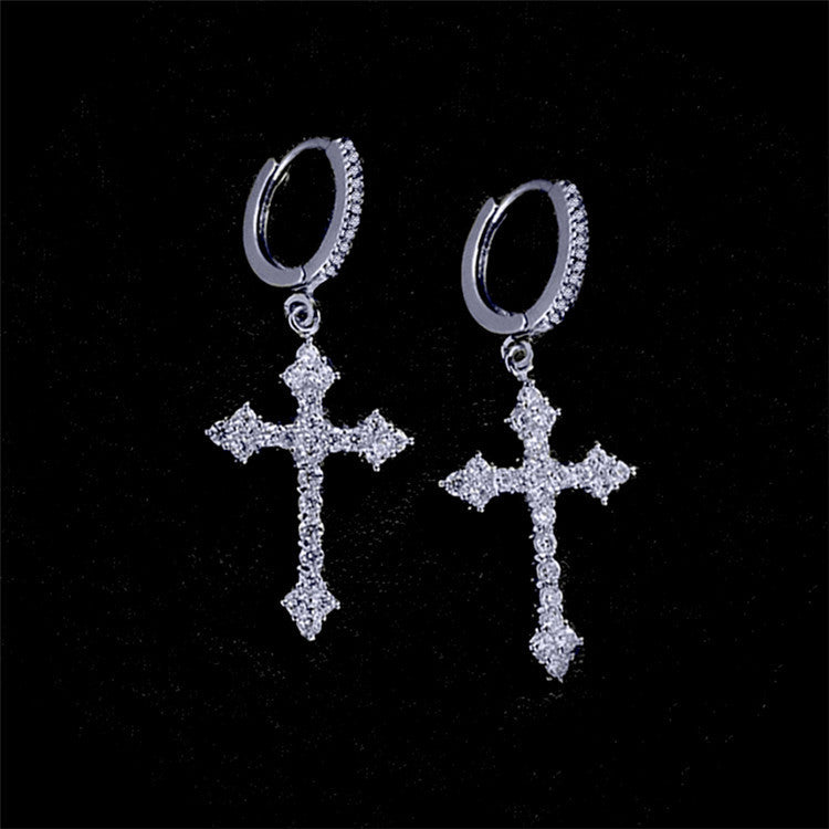 Wholesale Gold Plated Diamond Cross Earrings